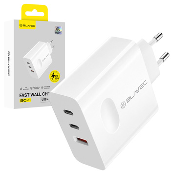 Blavec Ładowarka Sieciowa BC-11 GaN USB + 2xUSB-C QC PD 65W 3A - Biała