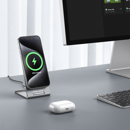 Blavec Ładowarka indukcyjna BQI-01 Qi2 15W magnetyczna Magsafe + kabel Raptor typ C na typ C (BQI01-QI2MS) srebrna