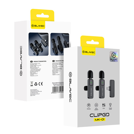 Blavec Kabelloses Krawattenmikrofon MK-01 ClipGo x2 fürs Telefon USB-C - Schwarz