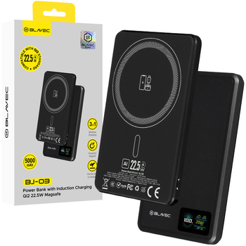 Blavec Magnetische Powerbank fürs Telefon BJ-03 5000 mAh 22,5W 3in1 kompatibel mit MagSafe USB-C - Schwarz Aluminium