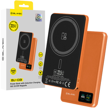 Blavec Magnetische Powerbank fürs Telefon BJ-03 5000 mAh 22,5W 3in1 kompatibel mit MagSafe USB-C - Orange Aluminium