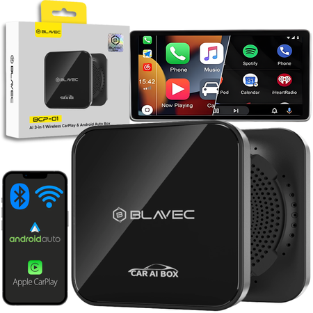 Blavec AI BOX Adapter Carplay Android Auto bezprzewodowy BCP-01 - Bluetooth Wifi + kable USB na Typ C i Typ C na Typ C (CPAABCP01-BWB) czarny