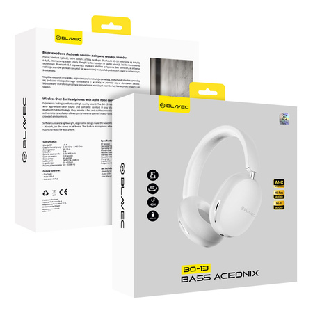 Blavec Słuchawki nauszne Bluetooth BO-13 Bass Aceonix ANC (BO13-W) białe