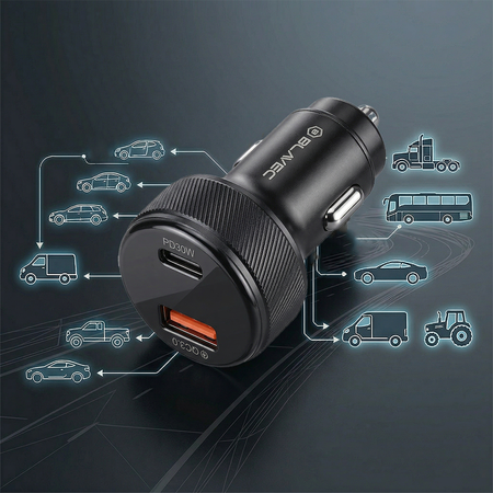 Blavec Autoladegerät BS-04B-C Volt - USB + Typ C - QC 3.0 48W mit Kabel Typ C auf Typ C (CCBS04BCV-UCB) schwarz