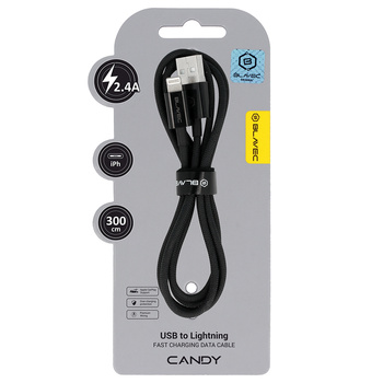 Blavec Candy kabel w oplocie - USB na Lightning - 2,4A 3 metry (CCA-UL24B30) czarny