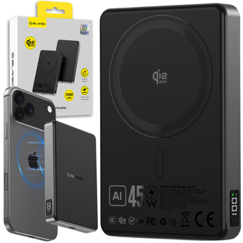 Blavec Magnetische Powerbank fürs Telefon BJ-05 Ultra Fast 10000 mAh 25W 2in1 kompatibel mit MagSafe USB-C - Schwarz