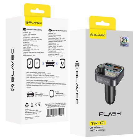 Blavec FM-Transmitter fürs Auto Flash Bluetooth MP3 PD 36W QC3.0 18W USB-C