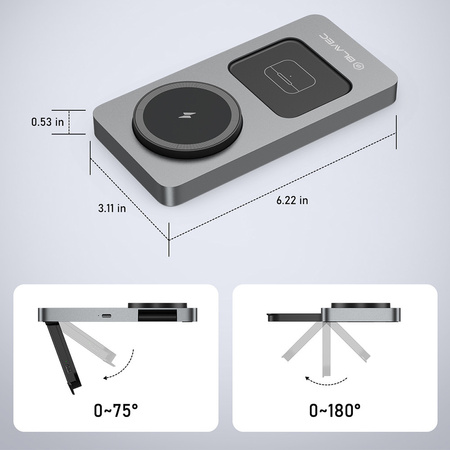Blavec Induktives Ladegerät BQI-05 Qi 15W 3in1 Magnetisch kompatibel mit MagSafe UniCharge - Silber