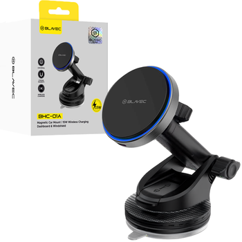 Blavec Autohalterung fürs Telefon BHC-01A 15W Magnetisch mit induktivem Laden für Scheibe und Armaturenbrett - Schwarz