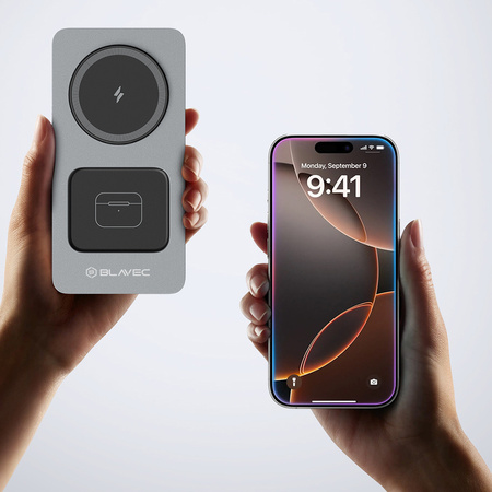 Blavec Induktives Ladegerät BQI-05 Qi 15W 3in1 Magnetisch kompatibel mit MagSafe UniCharge - Silber