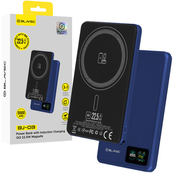 Blavec Magnetische Powerbank fürs Telefon BJ-03 5000 mAh 22,5W 3in1 kompatibel mit MagSafe USB-C - Marineblau Aluminium