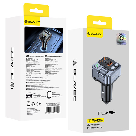 Blavec FM-Transmitter Flash TR-05 MP3, Bluetooth - USB + Typ C - PD 30W (TFMFTR05-B) schwarz