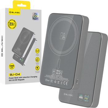 Blavec Power Bank 10000mAh BJ-04 Slim 13,5mm - Typ C - 22,5W magnetyczny indukcyjny Magsafe 3 w 1 (PBBJ04-MC10G) szary