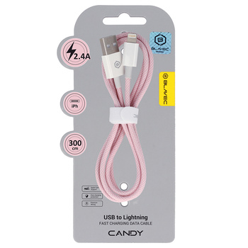 Blavec Kabel Candy mit Geflecht USB auf Lightning 2,4A 3 m - Rosa