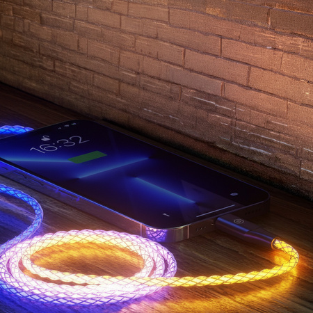 Blavec Kabel Neon USB auf USB-C QC 3.0 60W 3A 1 m Leuchtend RGB