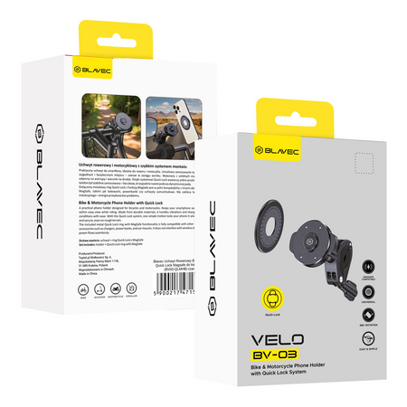 Blavec Fahrrad-/Motorradhalterung fürs Telefon BV-03 Velo Quick Lock kompatibel mit MagSafe für den Lenker - Schwarz
