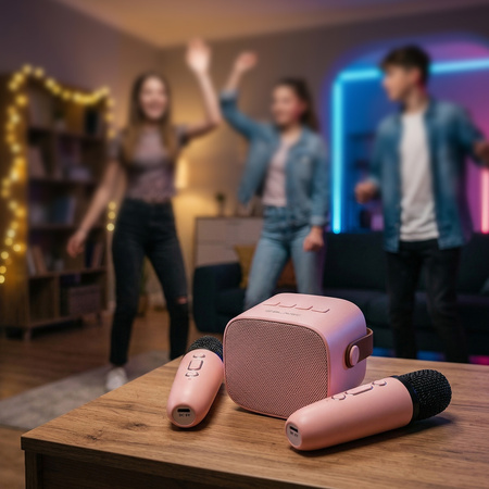Blavec Kabelloser Lautsprecher Bluetooth WS-07 Karaoke Party 5W mit 2 Mikrofonen - Rosa