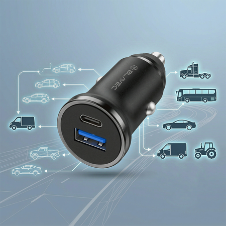 Blavec Autoladegerät BS-01B-C Road - USB + Typ C - QC 3.0 18W PD 20W mit Kabel Typ C auf Typ C (CCBS01BCR-UCB) schwarz