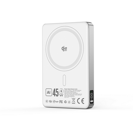 Blavec Power Bank 10000mAh BJ-05 Ultra Fast 16mm - Typ C - Qi2.2 25W + PD 45W magnetyczny indukcyjny Magsafe 2 w 1 (PBBJ05-QI22MC10W) biały