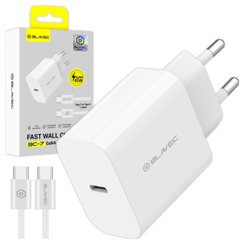 Blavec Netzladegerät BC-7 GaN4 USB-C PD QC 45W 3A mit USB-C-Kabel - Weiß
