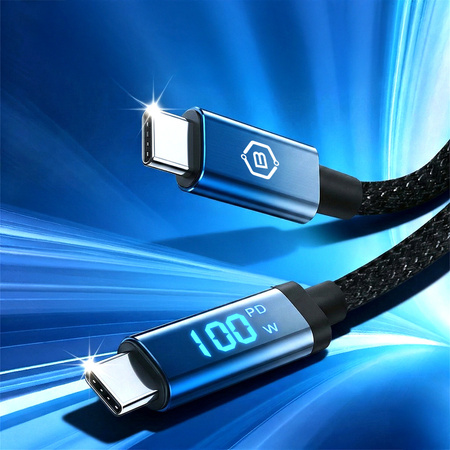 Blavec Velox Kabel geflochten - Typ C auf Typ C - PD 100W 5A LED-Display 1,2 Meter Apple CarPlay/Android Auto (CVE-CC5B12) schwarz