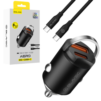 Blavec Autoladegerät BS-02B-C Aero - USB + Typ C - QC 3.0 18W PD 30W mit Kabel Typ C auf Typ C (CCBS02BCA-UCB) schwarz