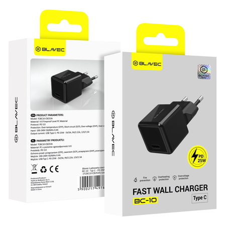 Blavec Netzladegerät BC-10 USB-C PD 25W 3A - Schwarz