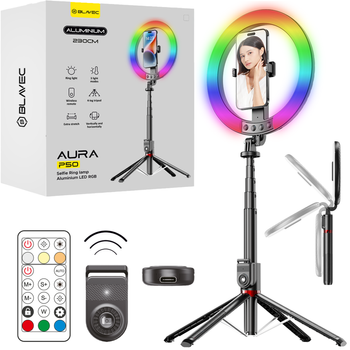 Blavec Ringlicht LED RGB P-50 Aura 25 cm Selfie mit Tripod und Fernbedienung - Schwarz