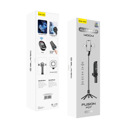 Blavec Selfie-Stick Aluminium Fusion MagSafe-kompatibel + Fernbedienung + 2 Lampen 1,4 m