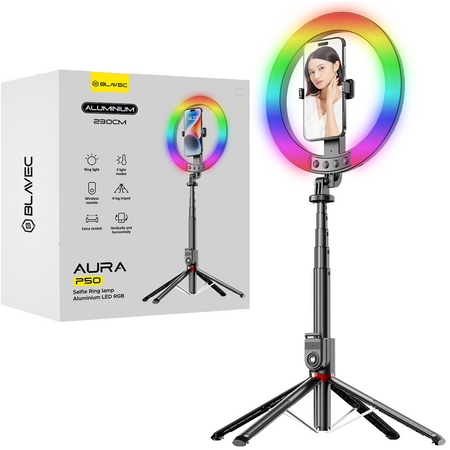 Blavec Ringlicht LED RGB P-50 Aura 25 cm Selfie mit Tripod und Fernbedienung - Schwarz