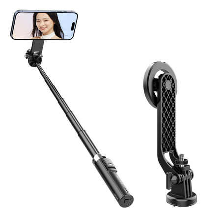 Blavec Selfie-Stick Aluminium Fusion P06 kompatibel mit MagSafe Tripod + Fernbedienung + Befestigung 1,34 m - Schwarz