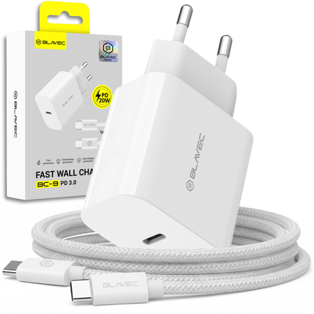 Blavec Ładowarka sieciowa BC-9 - Typ C - PD 20W 3A z kablem Typ C na Typ C (TCBC9-CW203A+CC) biała