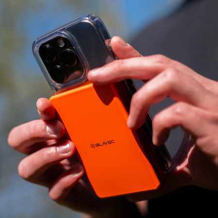 Blavec Magnetische Powerbank fürs Telefon BJ-05 Ultra Fast 10000 mAh 25W 2in1 kompatibel mit MagSafe USB-C - Orange Aluminium