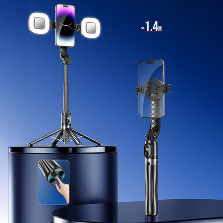 Blavec Selfie-Stick Aluminium Fusion MagSafe-kompatibel + Fernbedienung + 2 Lampen 1,4 m
