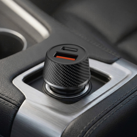 Blavec Autoladegerät BS-03B-C Carbon - USB + Typ C - QC 3.0 48W mit Kabel Typ C auf Typ C (CCBS03BC-UCB) schwarz