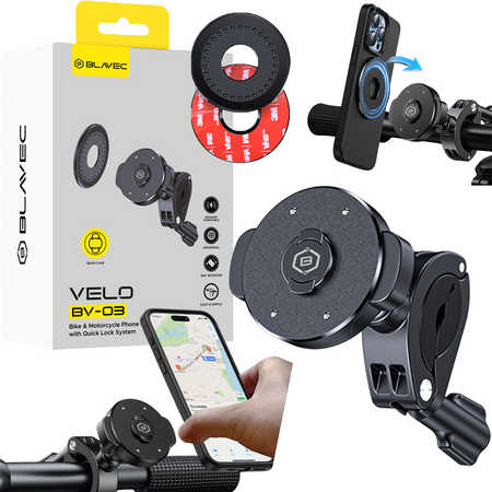 Blavec Fahrrad-/Motorradhalterung fürs Telefon BV-03 Velo Quick Lock kompatibel mit MagSafe für den Lenker - Schwarz