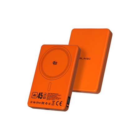 Blavec Magnetische Powerbank fürs Telefon BJ-05 Ultra Fast 10000 mAh 25W 2in1 kompatibel mit MagSafe USB-C - Orange Aluminium