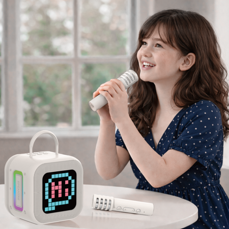 Blavec Głośnik Bezprzewodowy Bluetooth WS-09 Karaoke Fun 10W z 2 Mikrofonami i Wyświetlaczem - Beżowy
