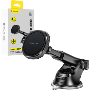 Blavec Autohalterung BHC-06A 15W magnetisch mit induktivem Laden und aktiver Kühlung für Scheibe und Armaturenbrett (BHC06A-MWIB) schwarz