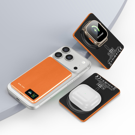 Blavec Magnetische Powerbank fürs Telefon BJ-03 5000 mAh 22,5W 3in1 kompatibel mit MagSafe USB-C - Orange Aluminium