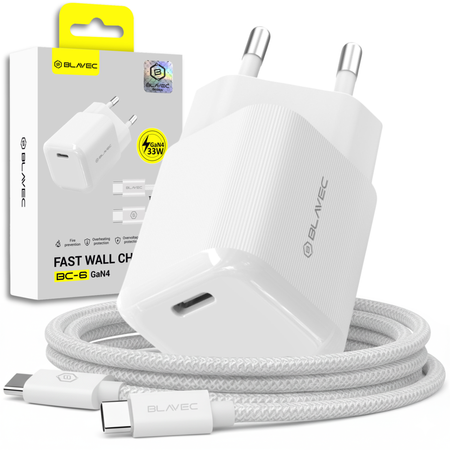 Blavec Ładowarka sieciowa BC-6 GaN4 - Typ C - PD QC 33W 3A z kablem Typ C na Typ C (TCBC6G4-CW333A+CC) biała