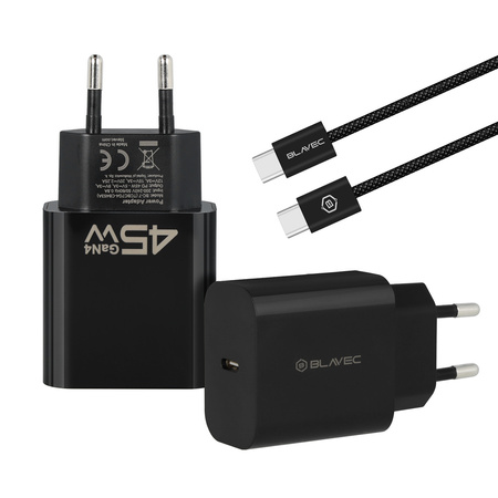 Blavec Netzladegerät BC-7 GaN4 USB-C PD QC 45W 3A mit USB-C-Kabel - Schwarz