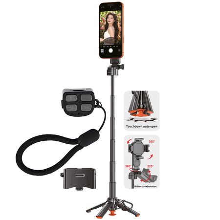 Blavec Selfie Stick Aluminium Coco PRO Mini P-01 MagSafe Auto Pop Quadripod + Pilot + Mocowanie 0,48 m - Czarny