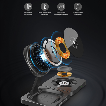 Blavec Induktives Ladegerät BQI-02 Qi 15W 3-in-1 Magnetisch kompatibel mit MagSafe - Schwarz