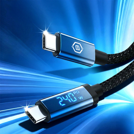 Blavec Velox Kabel geflochten - Typ C auf Typ C - PD 240W 5A LED-Display 1,2 Meter Apple CarPlay/Android Auto (CVE-CC5B12) schwarz