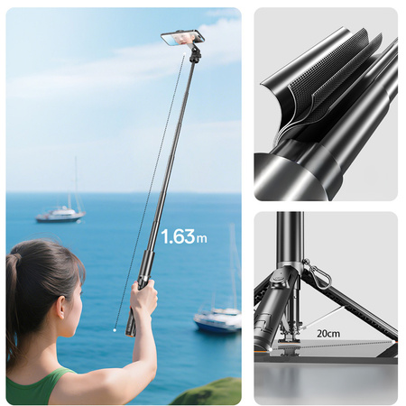 Blavec Selfie Stick Aluminium Fusion P-12 MagSafe Auto Pop Tripod + Pilot 1,60 m - Czarny