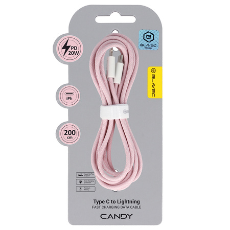 Blavec Candy kabel w oplocie - Typ C na Lightning - PD 20W 2,4A 2 metry (CCA-CL24P20) różowy