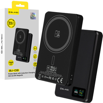 Blavec Magnetische Powerbank fürs Telefon BJ-03 10000 mAh 22,5W 3in1 kompatibel mit MagSafe USB-C - Schwarz Aluminium