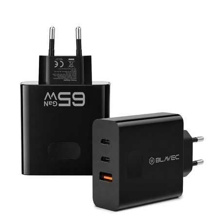 Blavec Ładowarka Sieciowa BC-11 GaN USB + 2xUSB-C QC PD 65W 3A - Czarna