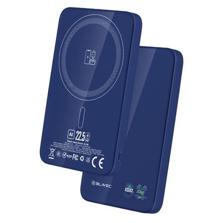 Blavec Magnetische Powerbank fürs Telefon BJ-04 5000 mAh 22,5W 3in1 kompatibel mit MagSafe USB-C - Marineblau Glas